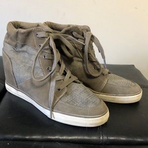 Olive green/Gray Studded Wedge Sneakers